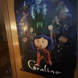 Coraline Movie Poster - Blue & Black Animated Art